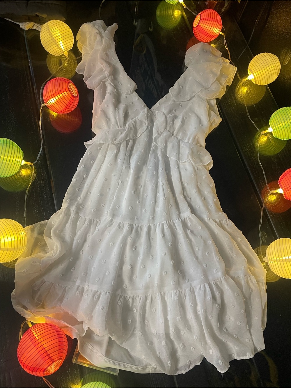 Altar'd State White Ruffled Swiss-Dot Mini Dress